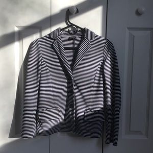 Talbots Petite Black White Striped Stretch Blazer